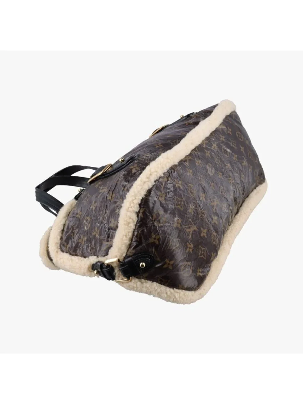 Louis Vuitton Monogram Shearling Tote Brown Cream Patent